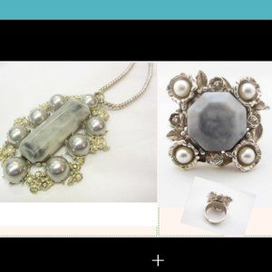 Spanish-Made Necklace and Ring Set with Majorca Pearls and Resin